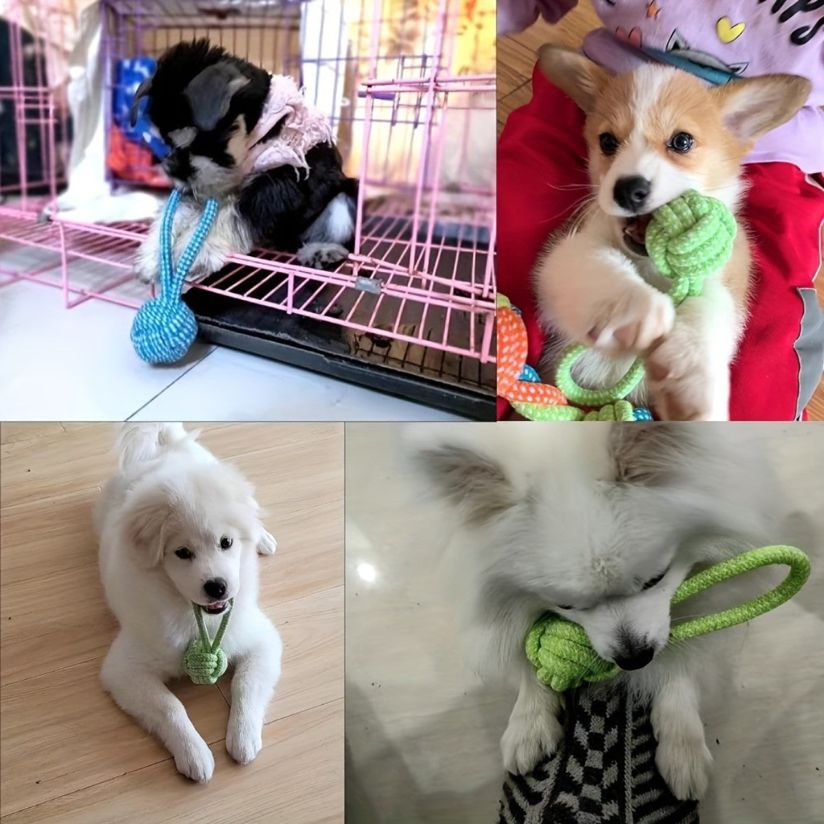 KovePaws portable cotton knot dog rope chew toy with ball - KovePaws