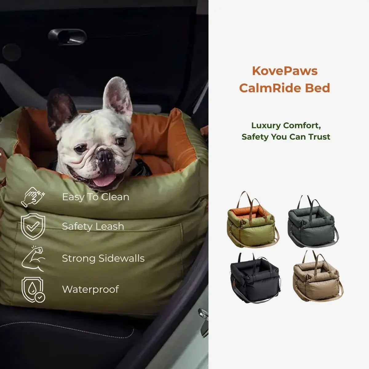Dog Car Bed with Safety Leash — Waterproof Bed for Anxious Dogs