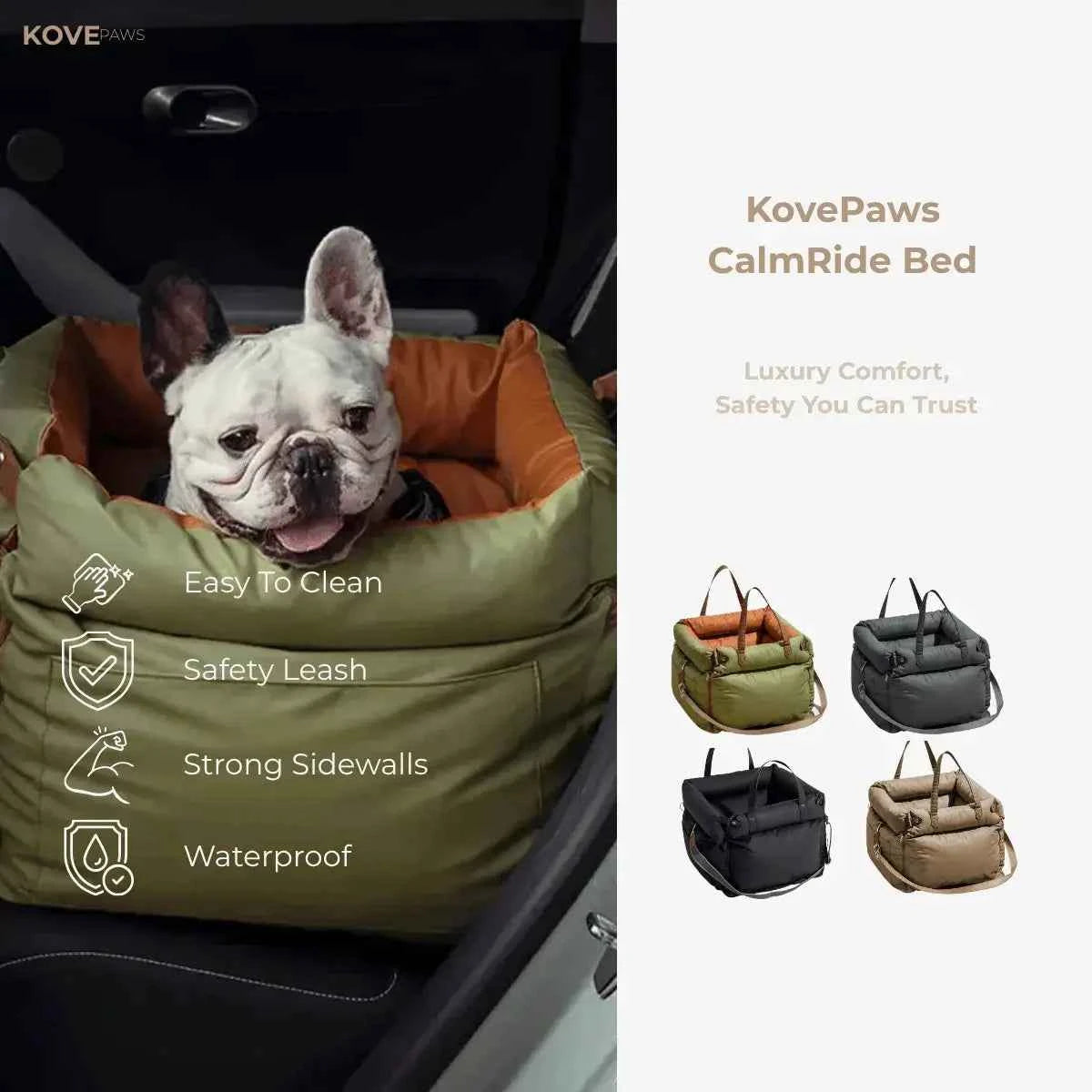 KovePaws CalmRide calming dog car bed for anxious dogs - KovePaws